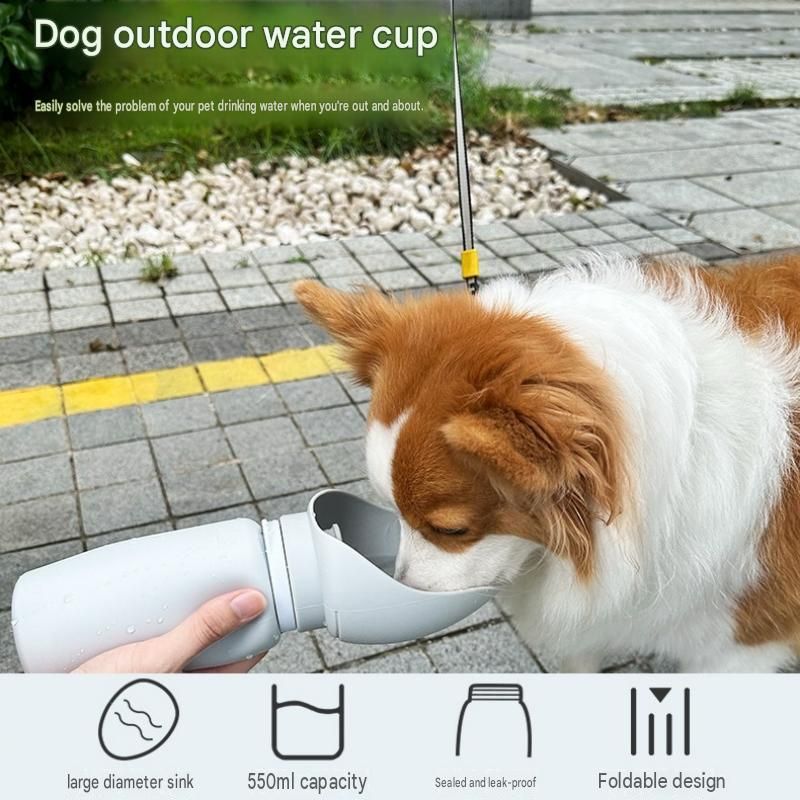 Grey Portable Silicone Pet Water Bottle and Treat Pouch Set - 550ml Foldable view 2