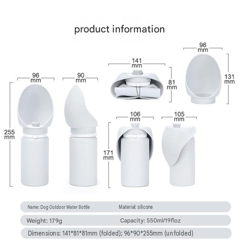 Grey Portable Silicone Pet Water Bottle and Treat Pouch Set - 550ml Foldable view 3