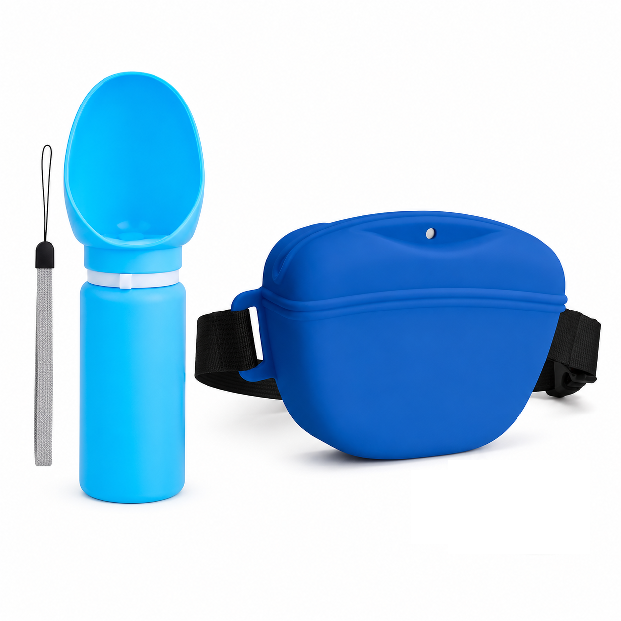 Blue Portable Silicone Pet Water Bottle and Treat Pouch Set - 550ml Foldable — image 1