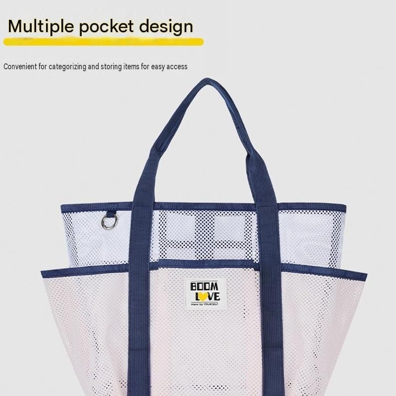 Purple-White Large Capacity Mesh Beach Tote Bag - Breathable Polyester Swim view 3
