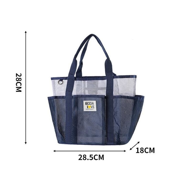 Black Large Capacity Mesh Beach Tote Bag - Breathable Polyester Swim Bag with view 7