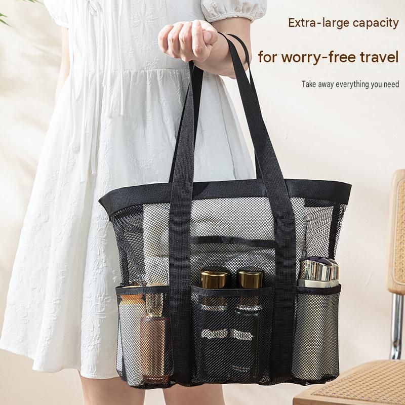 Grey small size Large Capacity Mesh Beach Tote Bag - Breathable PET with view 5