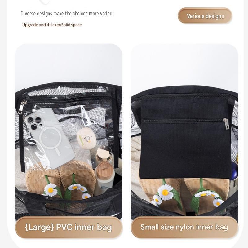 Black small size Large Capacity Mesh Beach Tote Bag - Breathable PET with view 9