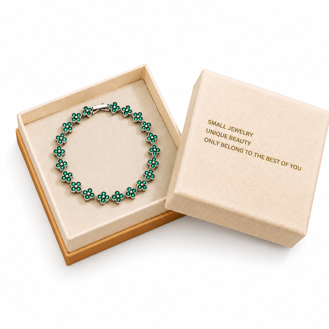 Silver and Green Four-Leaf Clover Zircon Bracelet - Gold-Tone Alloy Lucky — image 1