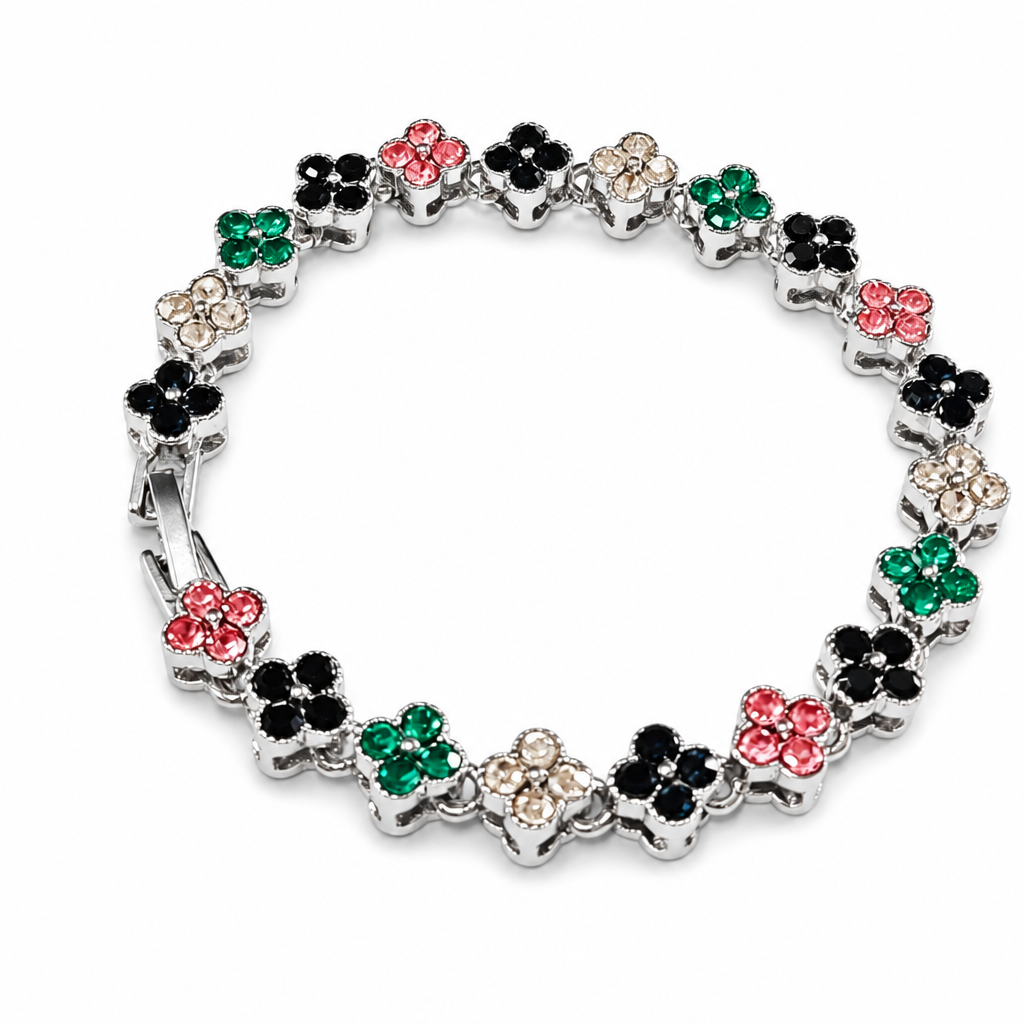 Silver and Color Four-Leaf Clover Zircon Bracelet - Gold-Tone Alloy Lucky view 2