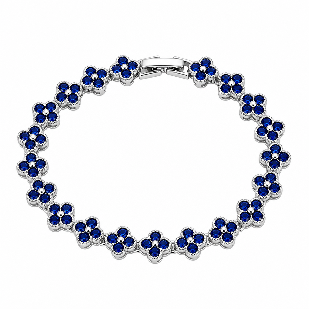 Silver and Blue Four-Leaf Clover Zircon Bracelet - Gold-Tone Alloy Lucky Charm view 2