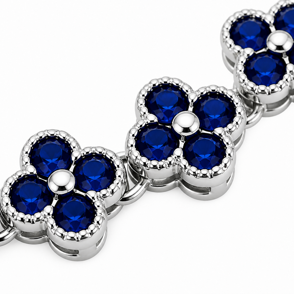 Silver and Blue Four-Leaf Clover Zircon Bracelet - Gold-Tone Alloy Lucky Charm view 4