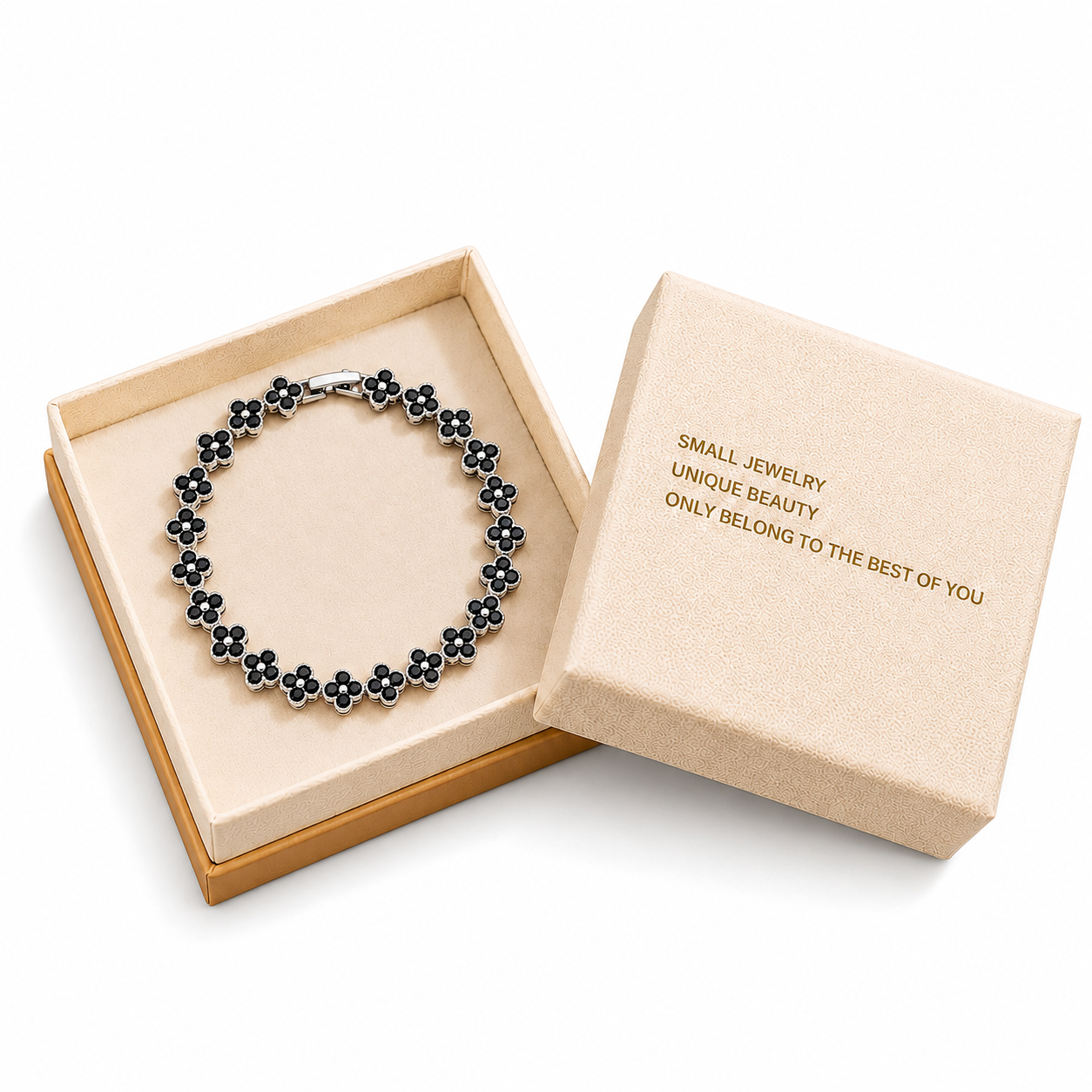 Silver and Black Four-Leaf Clover Zircon Bracelet - Gold-Tone Alloy Lucky — image 1