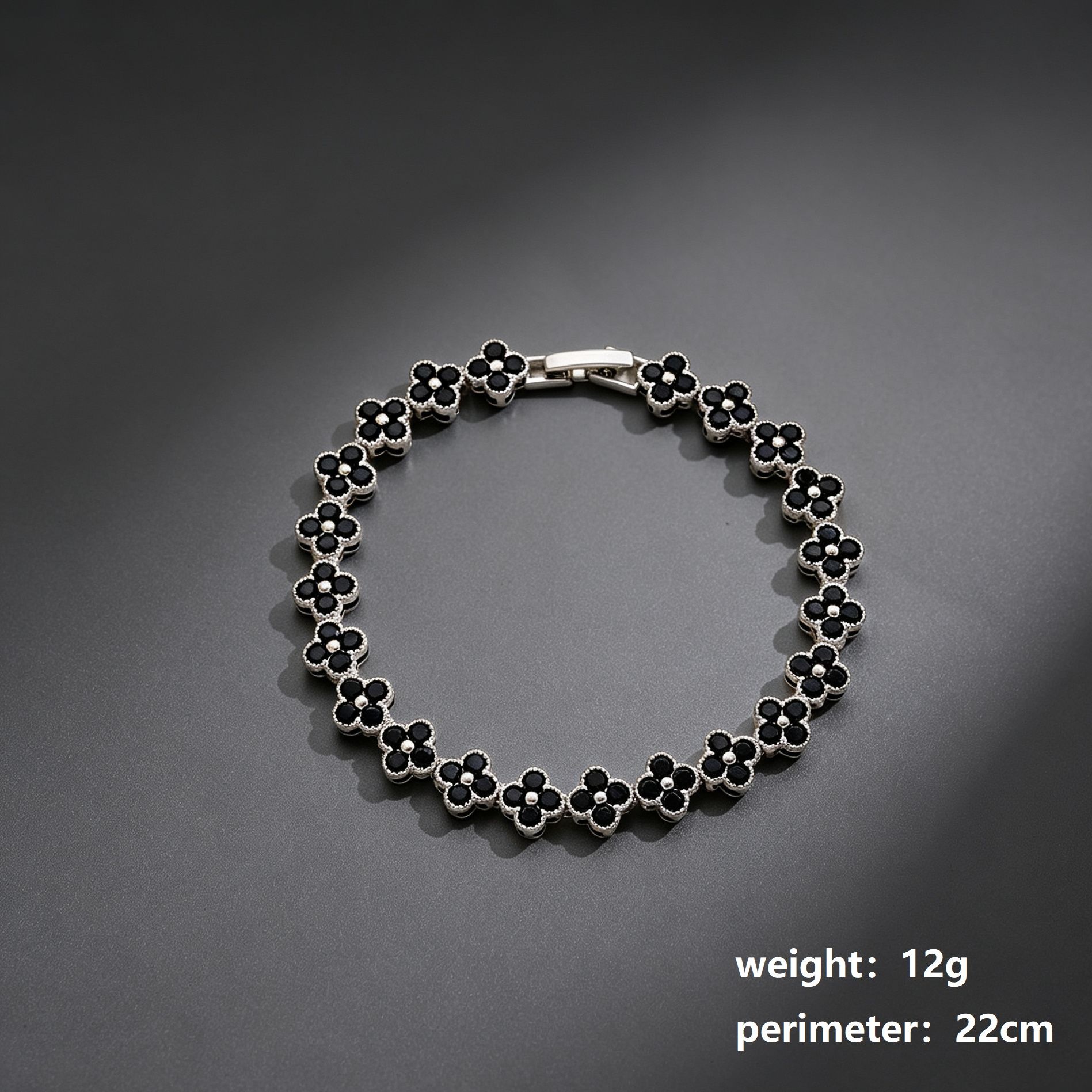 Silver and Black Four-Leaf Clover Zircon Bracelet - Gold-Tone Alloy Lucky view 3