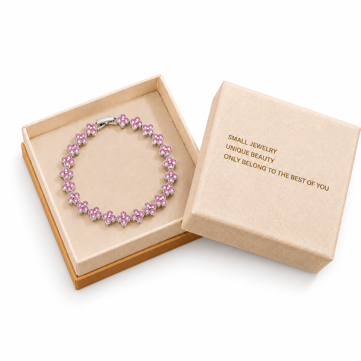 Silver and Pink Four-Leaf Clover Zircon Bracelet - Gold-Tone Alloy Lucky Charm — image 1