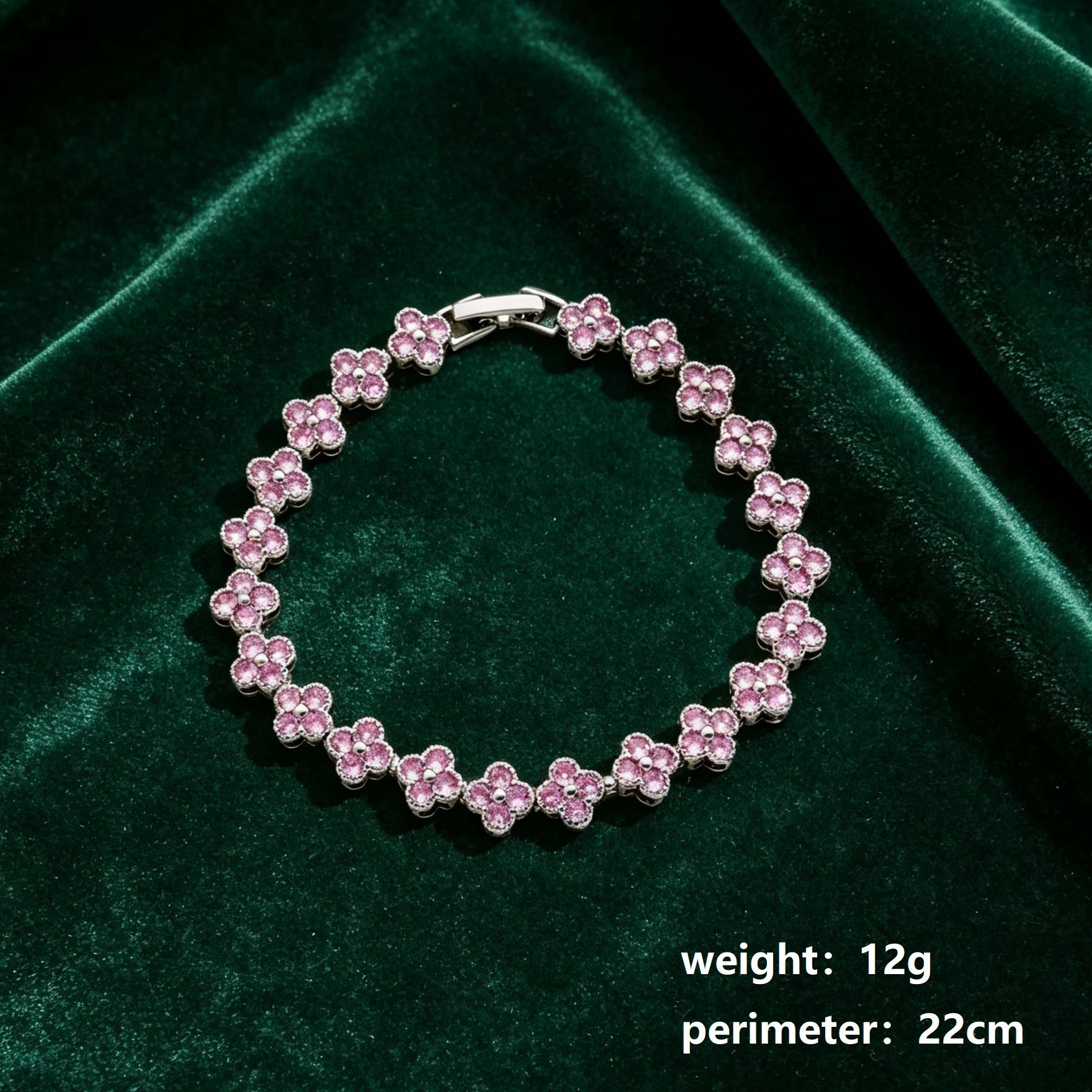 Silver and Pink Four-Leaf Clover Zircon Bracelet - Gold-Tone Alloy Lucky Charm view 3