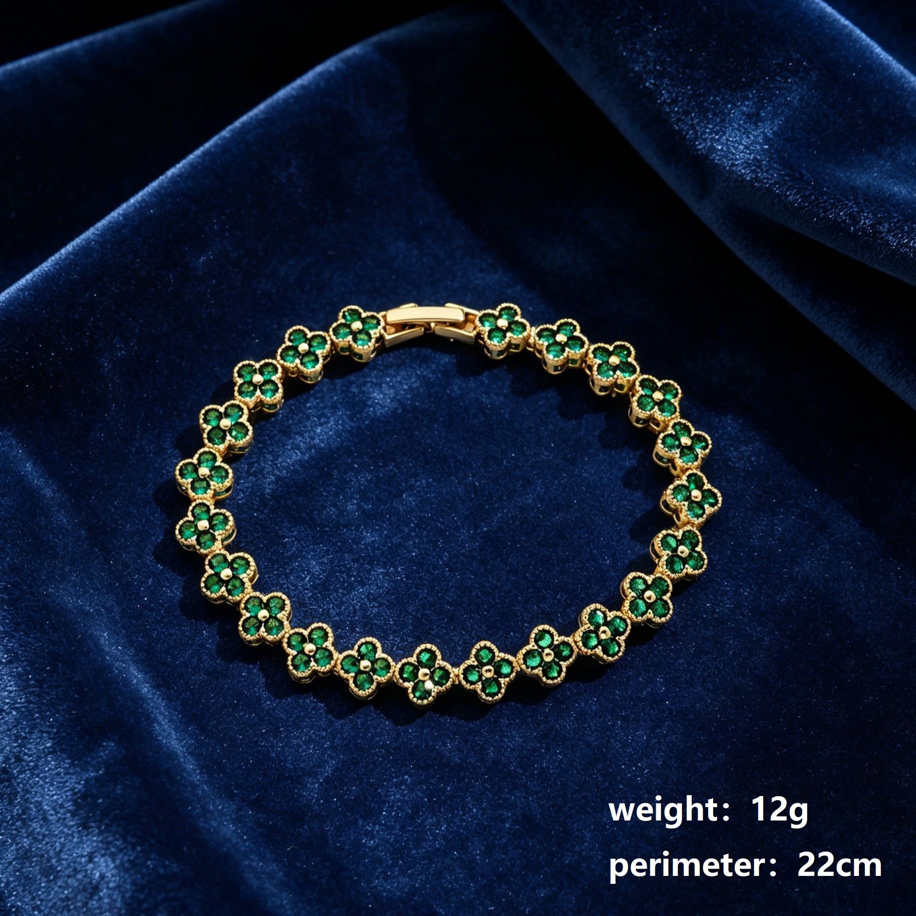 Gold and Green Four-Leaf Clover Zircon Bracelet - Gold-Tone Alloy Lucky Charm view 3
