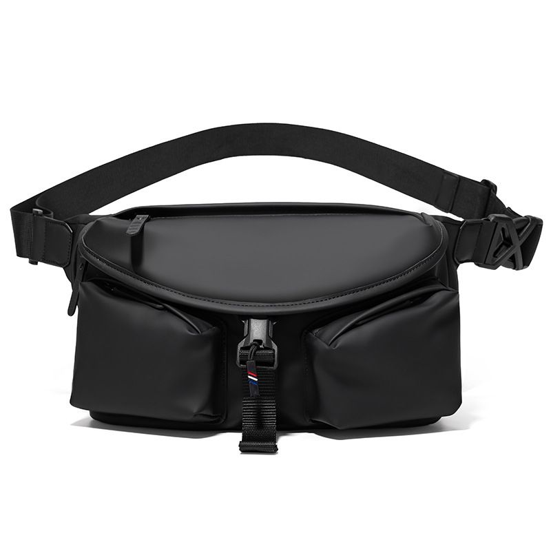 Black Ultra-Light Men's Crossbody Bag - PU Water-Resistant Sling Bag with
