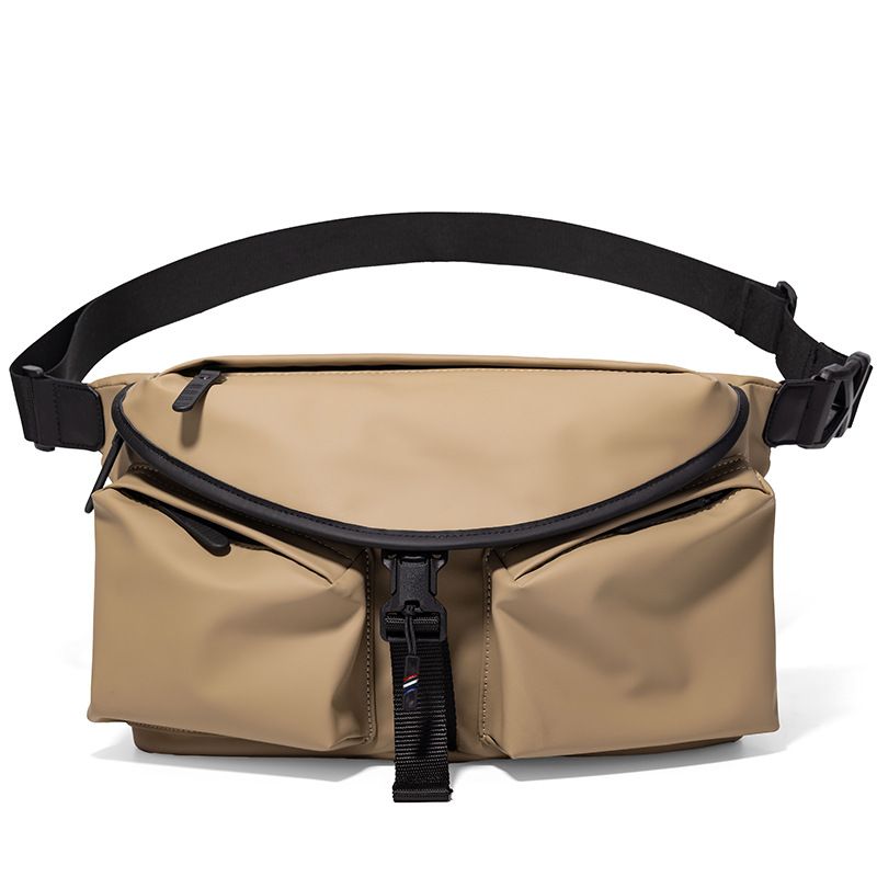 Khaki Ultra-Light Men's Crossbody Bag - PU Water-Resistant Sling Bag with