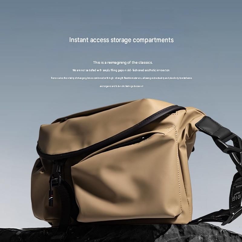 Khaki Ultra-Light Men's Crossbody Bag - PU Water-Resistant Sling Bag with view 2