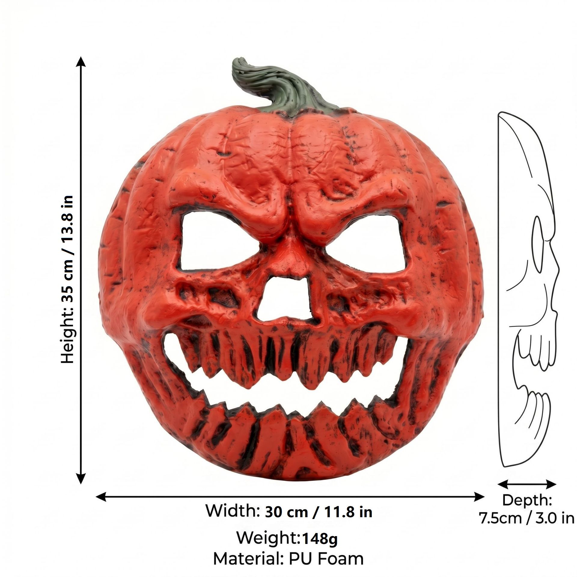 3-pack Scary Pumpkin Mask - PU Foam Pumpkin Head Costume Prop view 2