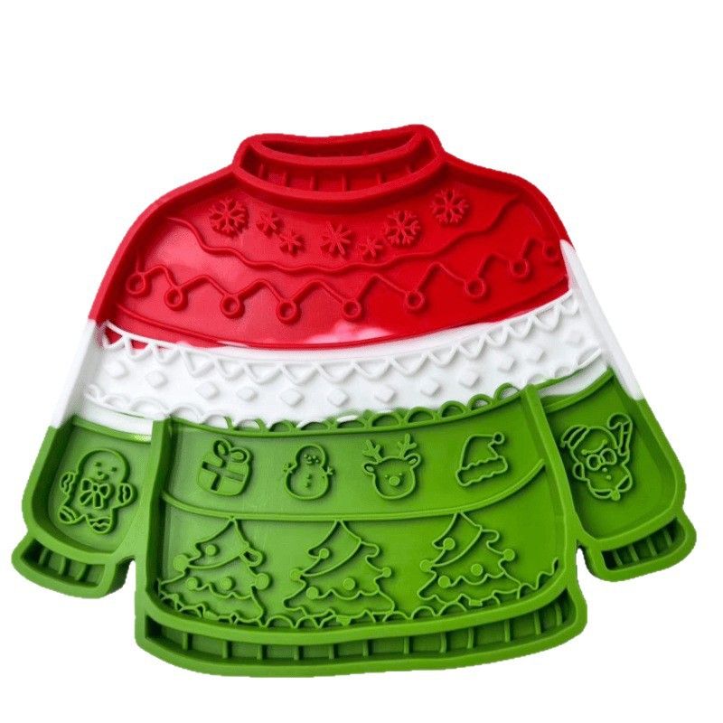 1-pack Pet Lick Mat - Food Grade Silicone Christmas Sweater Slow Feeder with — image 1