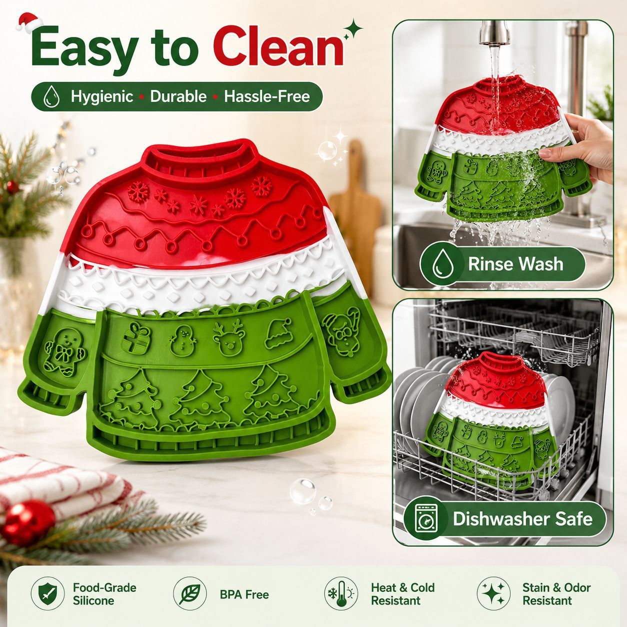1-pack Pet Lick Mat - Food Grade Silicone Christmas Sweater Slow Feeder with view 4