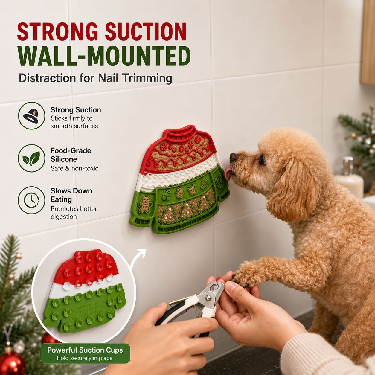 2-pack Pet Lick Mat - Food Grade Silicone Christmas Sweater Slow Feeder with view 3