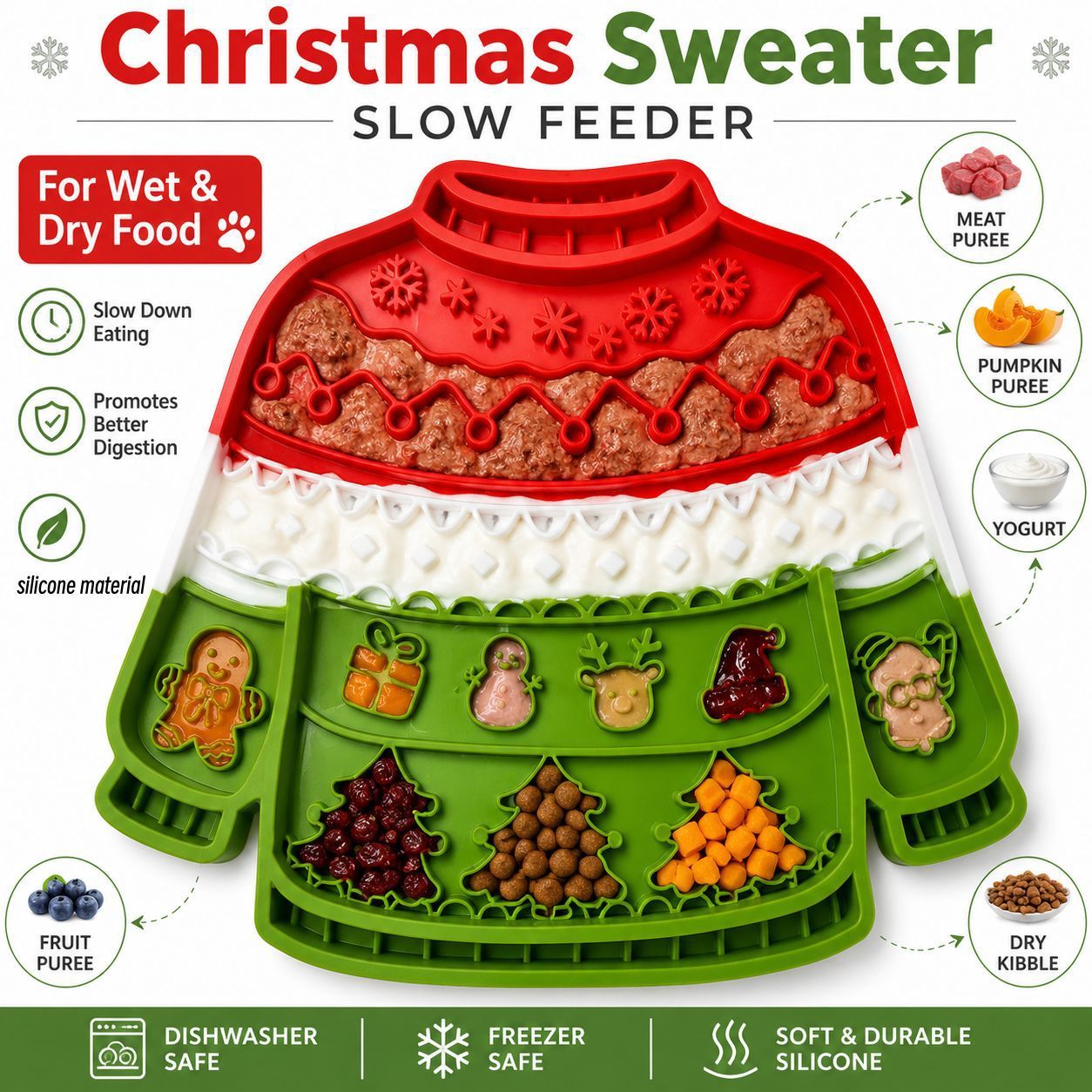 3-pack Pet Lick Mat - Food Grade Silicone Christmas Sweater Slow Feeder with view 2