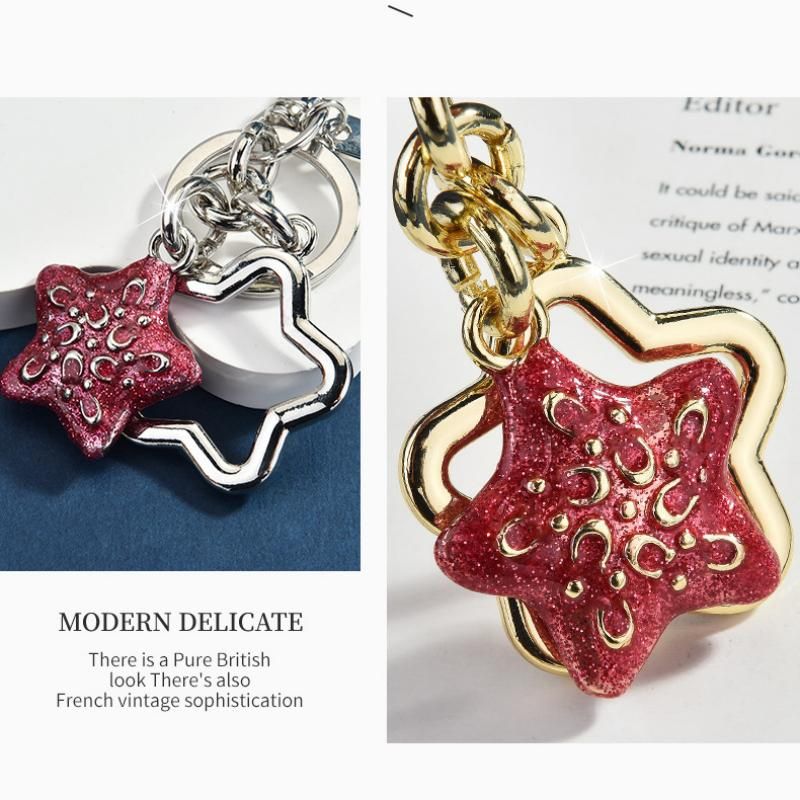Star pattern Keychain Bag Charm Golden（Pack of 1）- Metal Alloy Pendant with view 6