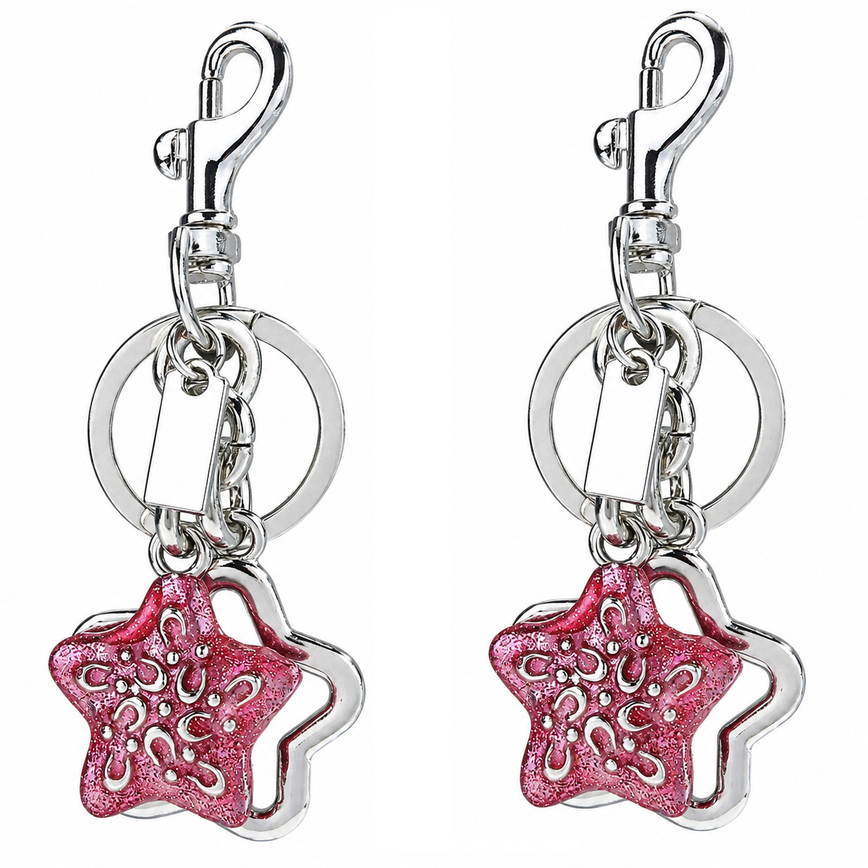 Star pattern Keychain Bag Charm Silvery(Pack of 2)- Metal Alloy Pendant with — image 1