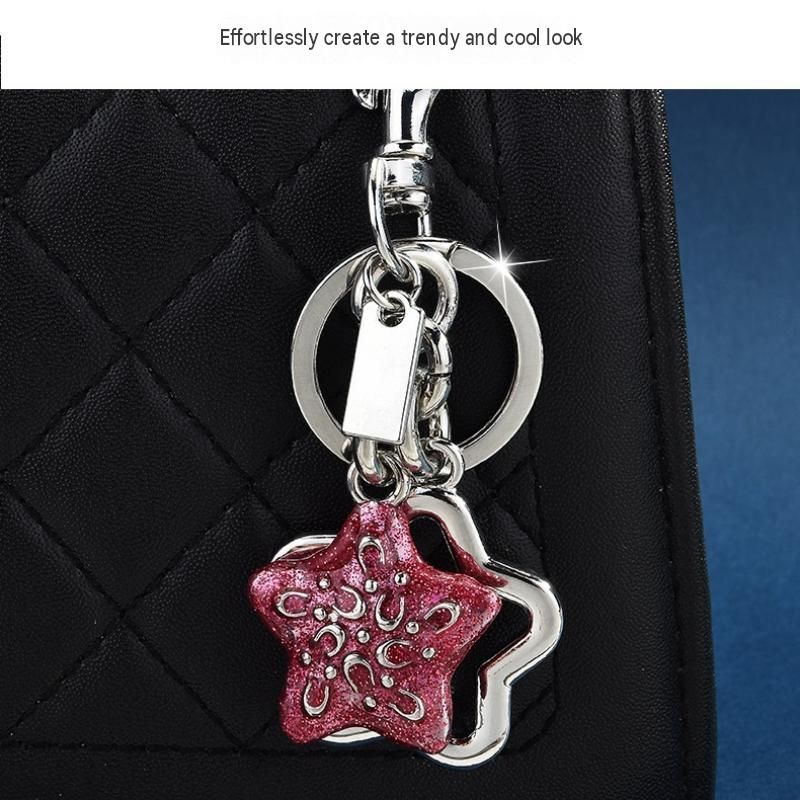 Star pattern Keychain Bag Charm Golden（Pack of 2）- Metal Alloy Pendant with view 5