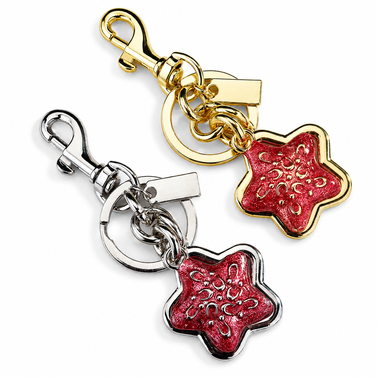 Star pattern Keychain Bag Charm Silvery and Golden(Pack of 2)- Metal Alloy — image 1