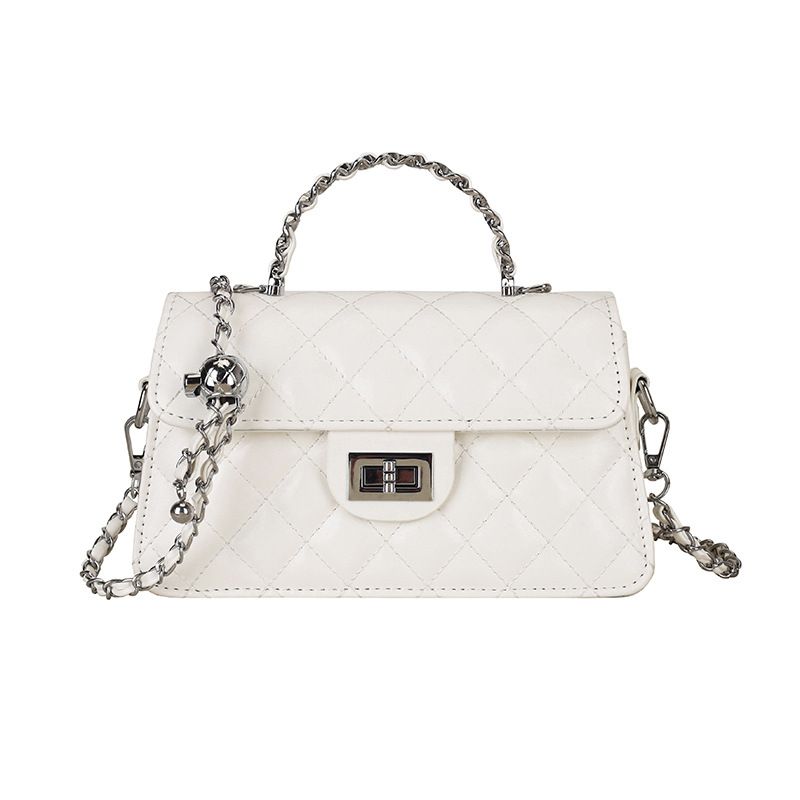 White Quilted Chain Shoulder Bag - PU Leather Small Square Crossbody — image 1