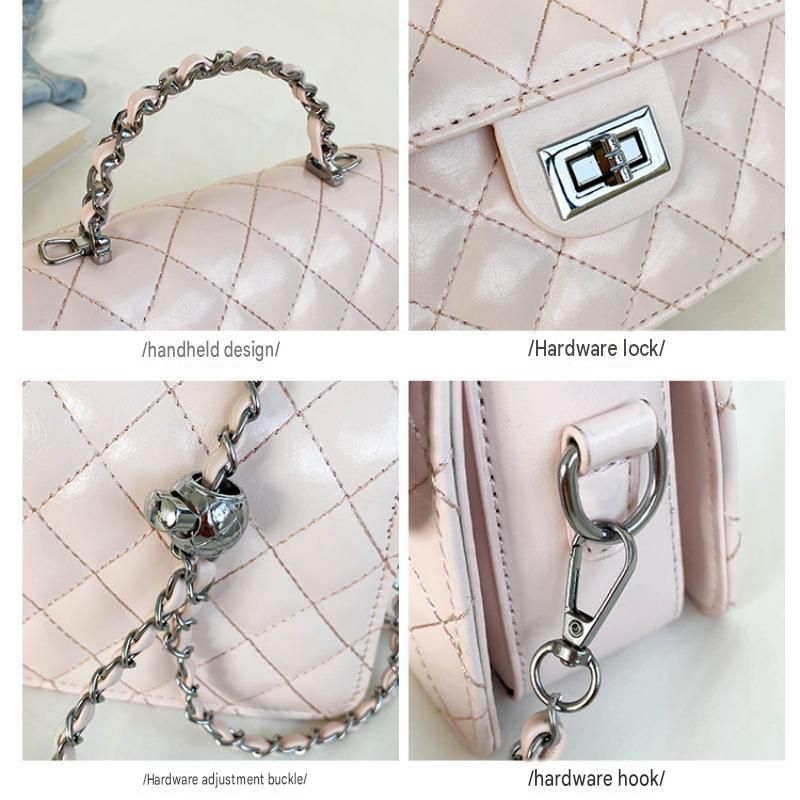 White Quilted Chain Shoulder Bag - PU Leather Small Square Crossbody view 3