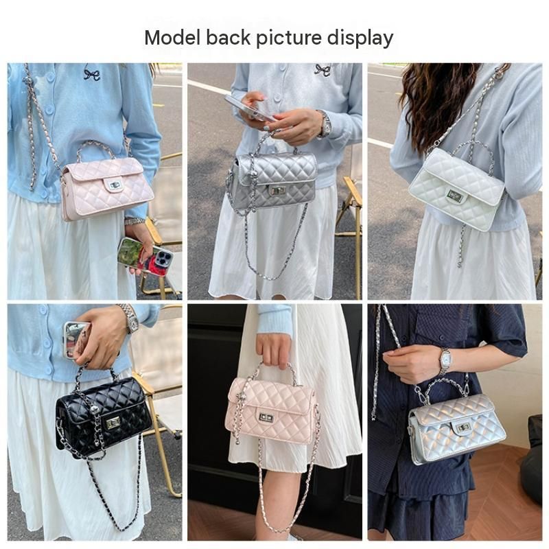 Pink Quilted Chain Shoulder Bag with Golden Star Charm - PU Leather Small view 6