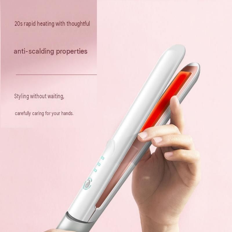 White Cordless Mini Hair Straightener and Blue Curler and Heat Resistant view 5