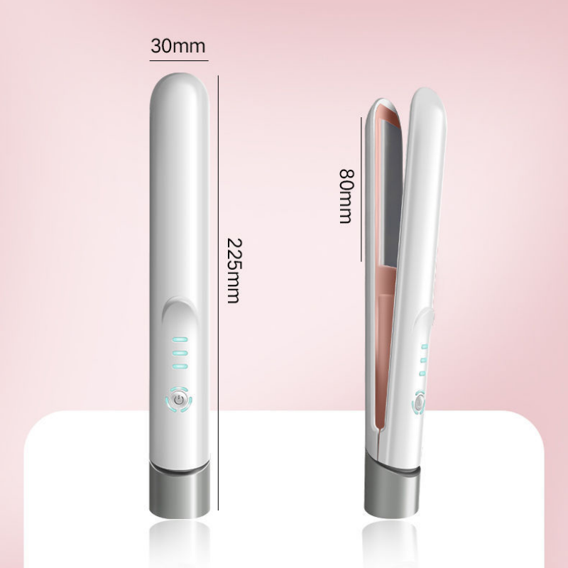 White Cordless Mini Hair Straightener and Blue Curler and Heat Resistant view 8
