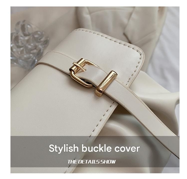 Khaki Trendy Pleated PU Leather Crossbody Bag - 24x13x7cm Compact Shoulder Bag view 4