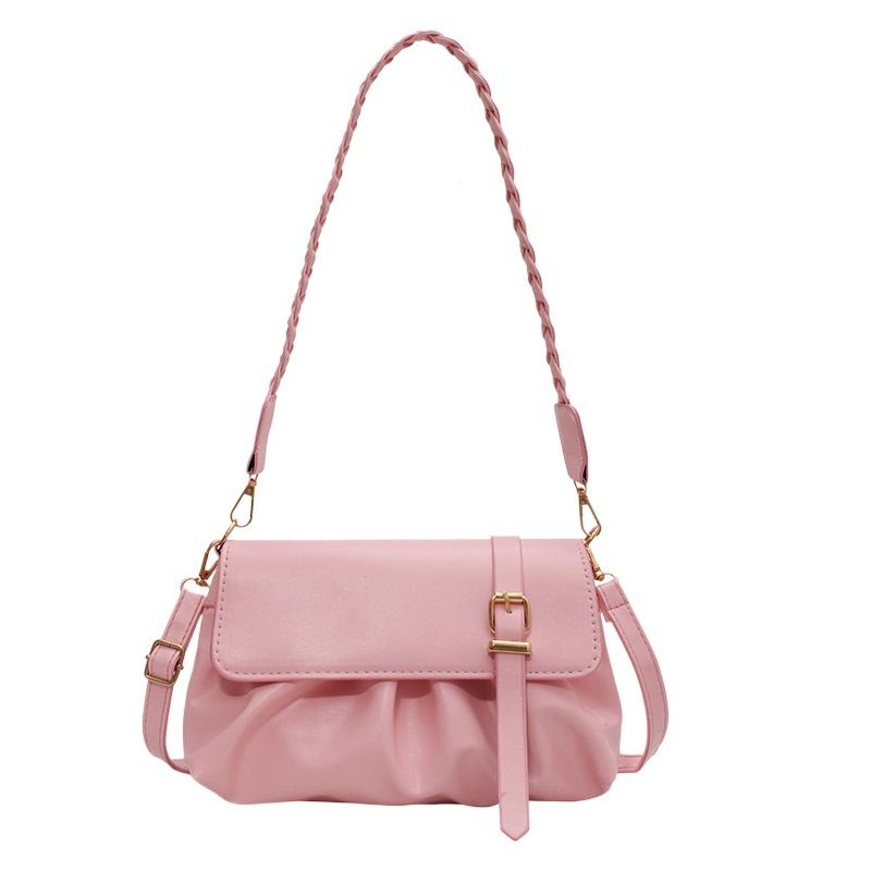 Pink Trendy Pleated PU Leather Crossbody Bag - 24x13x7cm Compact Shoulder Bag — image 1