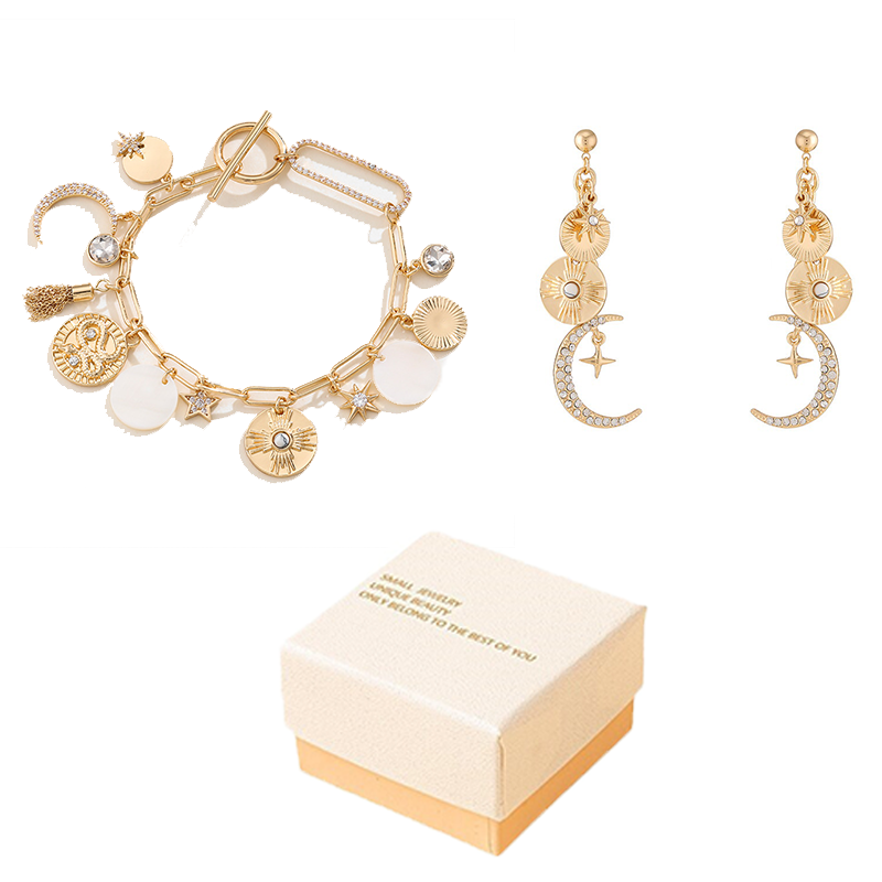 Celestial Magic Jewelry Set (Bracelet and Earrings )- Gold Tone Iron and Zinc — image 1