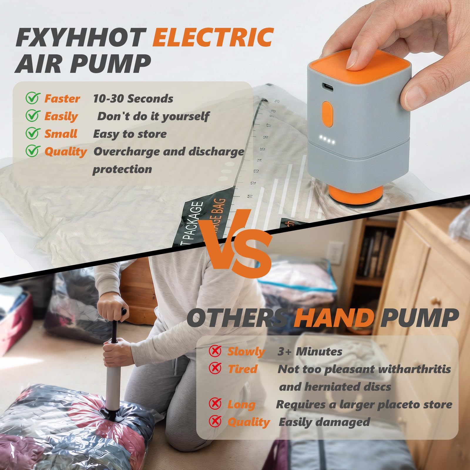 20 Piece Travel Vacuum Compression Bags with Electric Pump - Small 40x54cm*8 view 4