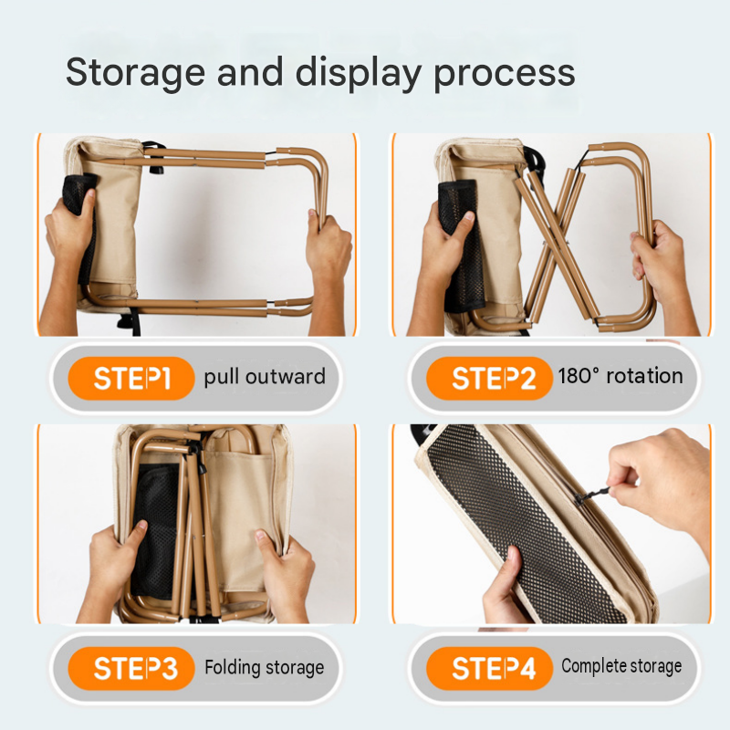 Beige Portable foldable stool with a crossbody strap - High Carbon Steel Frame view 9