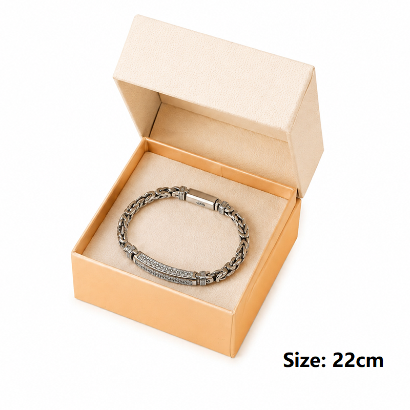 22cm Vintage-Style Men's Chain Bracelet - Silver-plated copper bracelet with