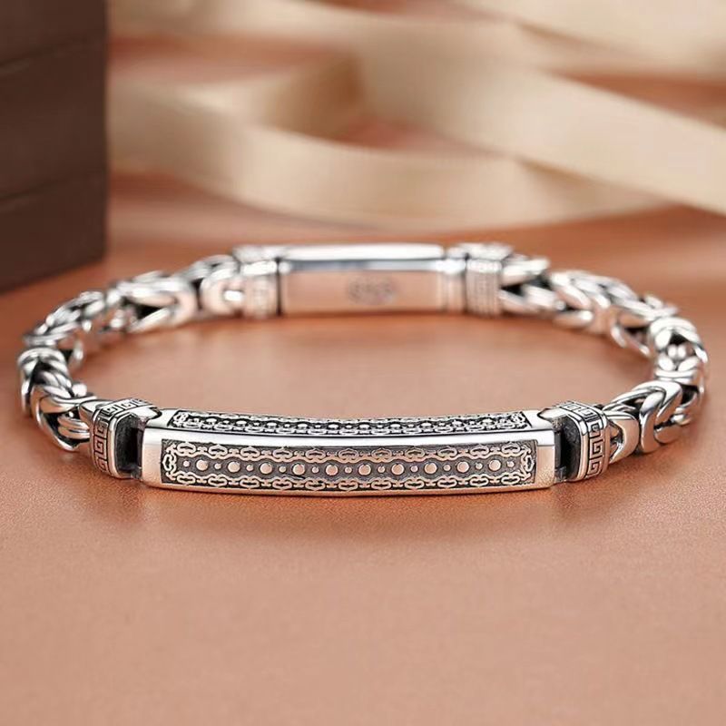 22cm Vintage-Style Men's Chain Bracelet - Silver-plated copper bracelet with view 2