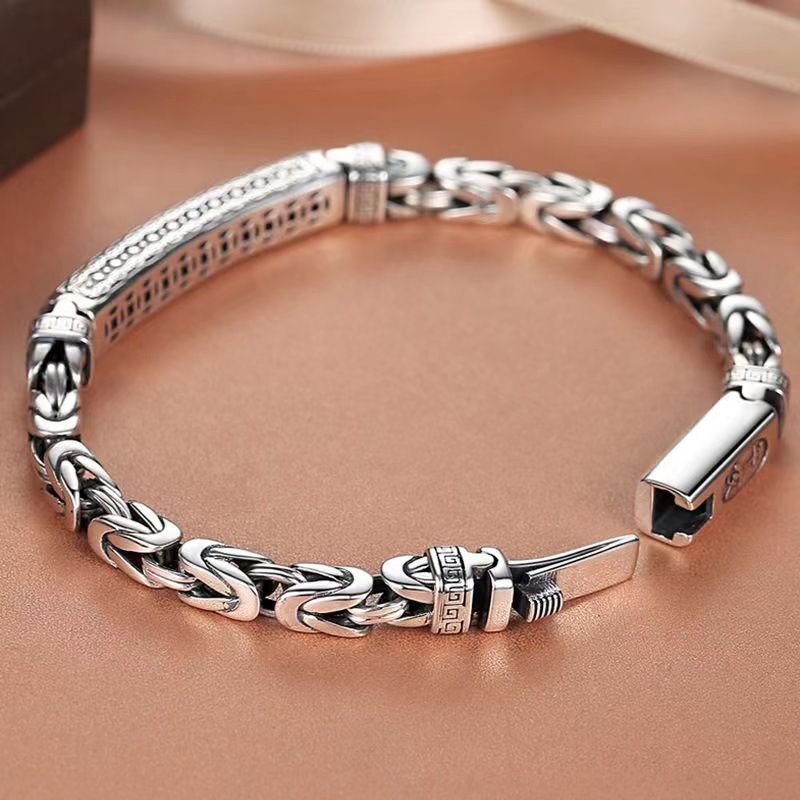 22cm Vintage-Style Men's Chain Bracelet - Silver-plated copper bracelet with view 3