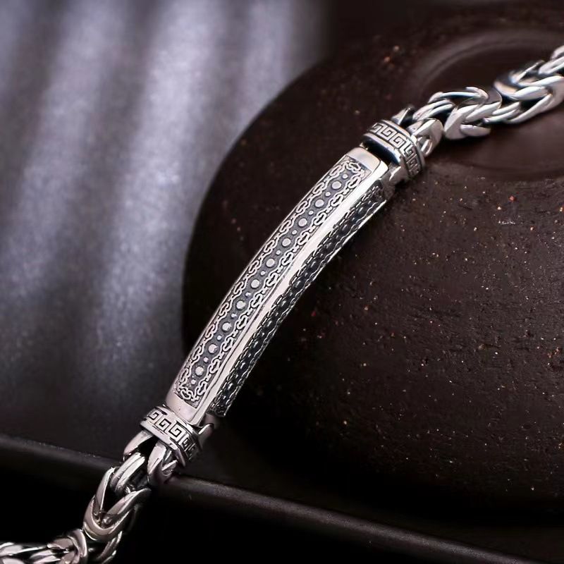 22cm Vintage-Style Men's Chain Bracelet - Silver-plated copper bracelet with view 4