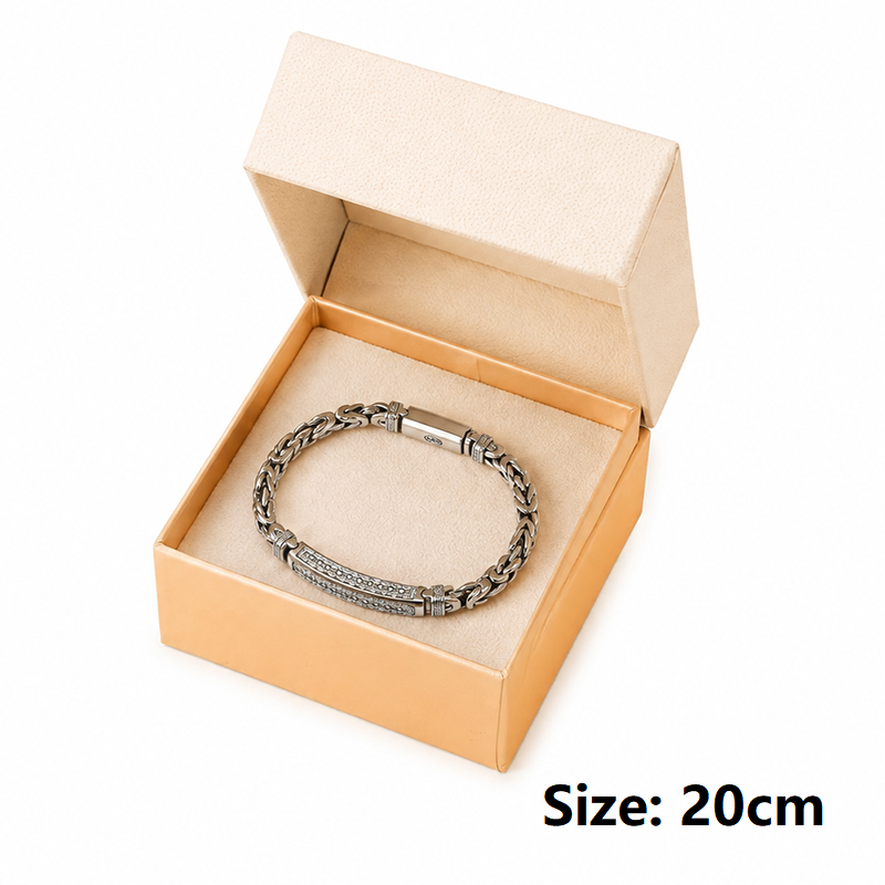 20cm Vintage-Style Men's Chain Bracelet - Silver-plated copper bracelet with