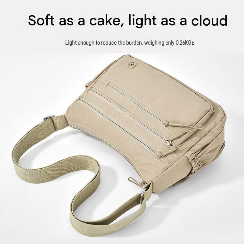 Khaki Lightweight Nylon Crossbody Bag for Women - Multi-Compartment Shoulder view 5