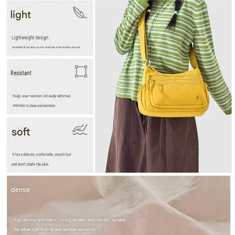 Black Lightweight Nylon Crossbody Bag for Women - Multi-Compartment Shoulder view 3