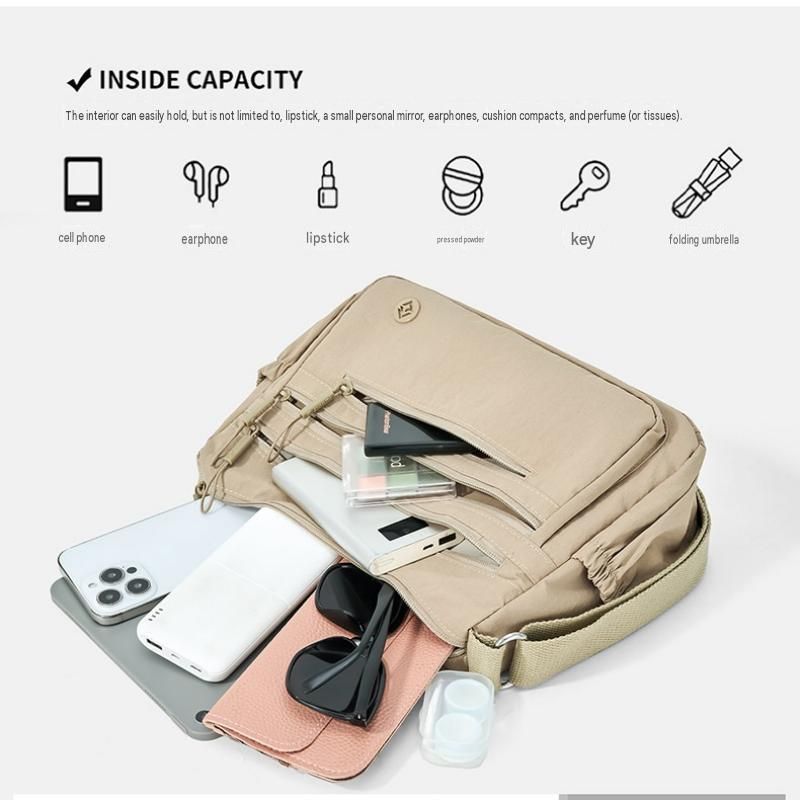 Black Lightweight Nylon Crossbody Bag for Women - Multi-Compartment Shoulder view 6