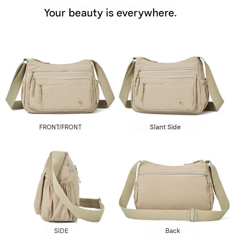 Yellow Lightweight Nylon Crossbody Bag for Women - Multi-Compartment Shoulder view 7