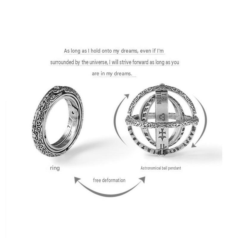 Silvery US 10 Transformable Astronomical Sphere Ring - Alloy - 2-in-1 Ring and view 4