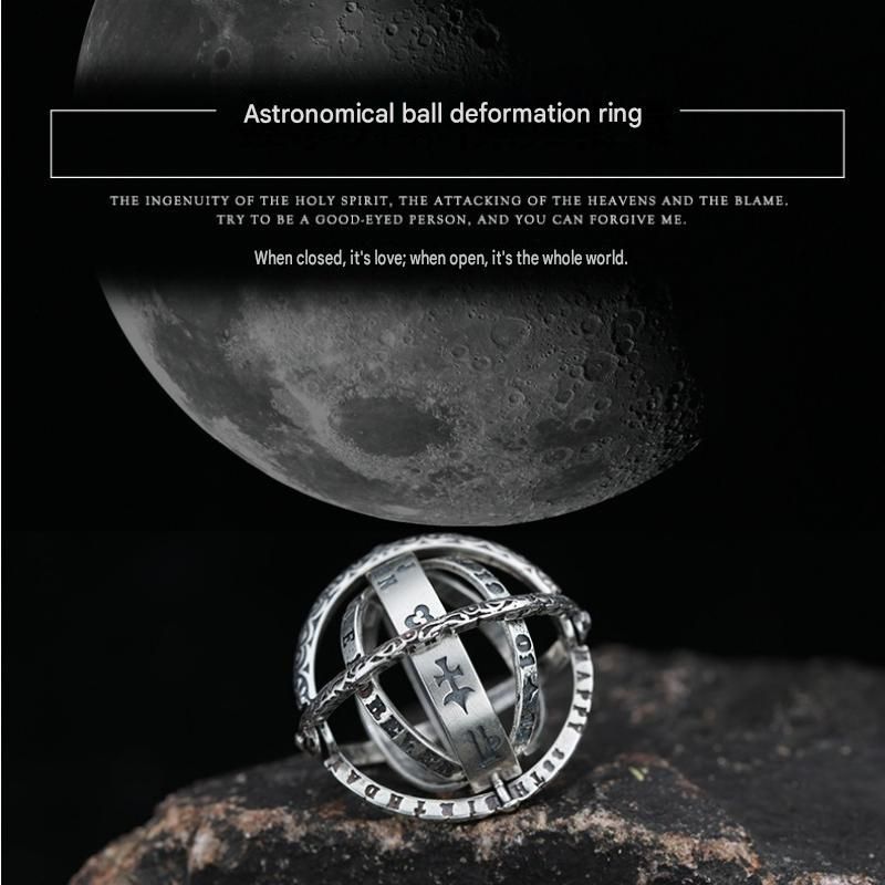 Golden US 8 Transformable Astronomical Sphere Ring - Alloy - 2-in-1 Ring and view 2