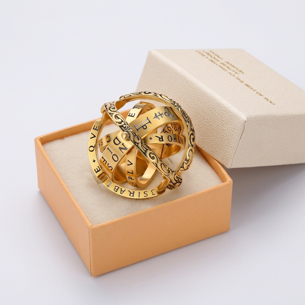 Golden US 10 Transformable Astronomical Sphere Ring - Alloy - 2-in-1 Ring and